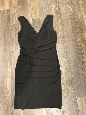Dress Barn Black V-Neck Ruched Midi Dress